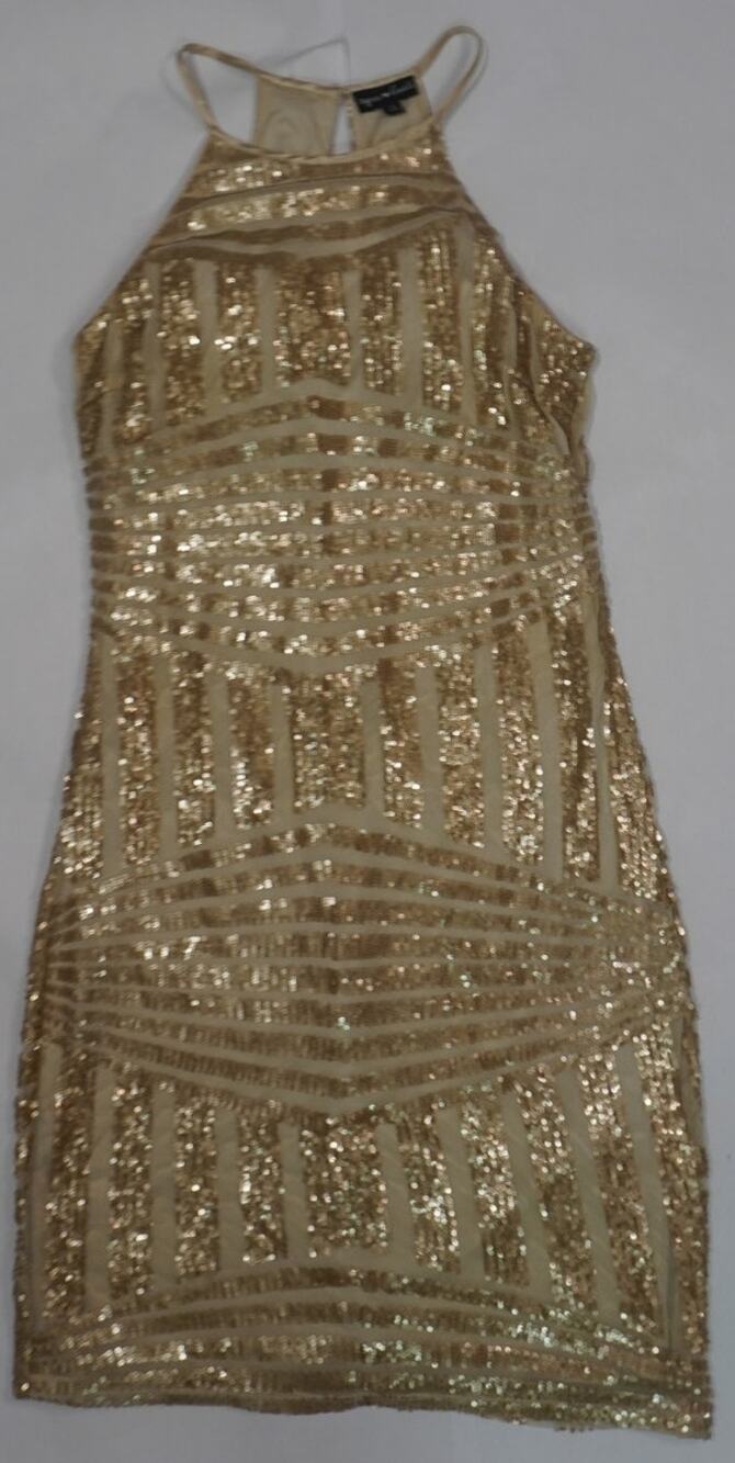 Sequin Hearts Gold Geometric Sequin Bodycon Midi Dress S